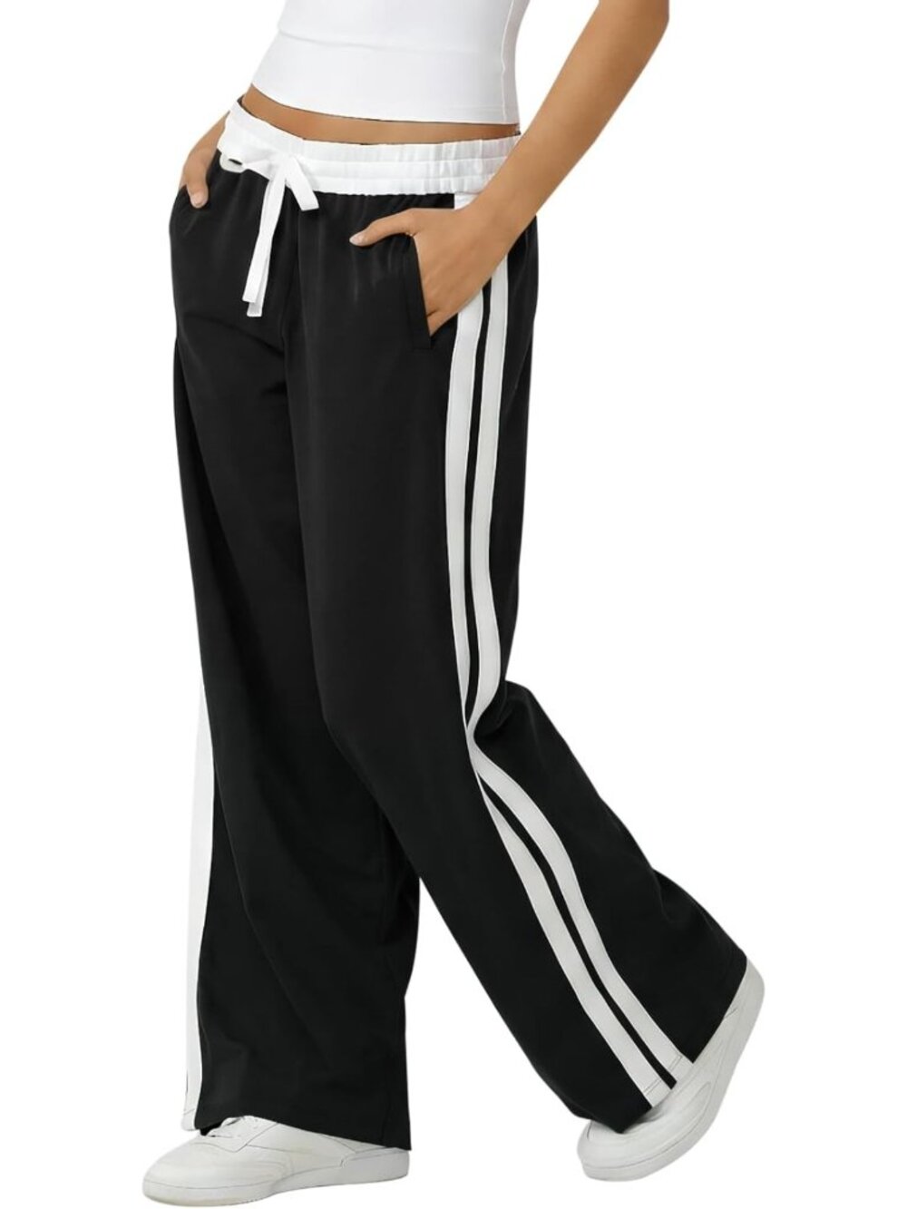 Trendy Women's Wide Leg Sweatpants, Y2K Baggy Striped Track Pants, Streetwear